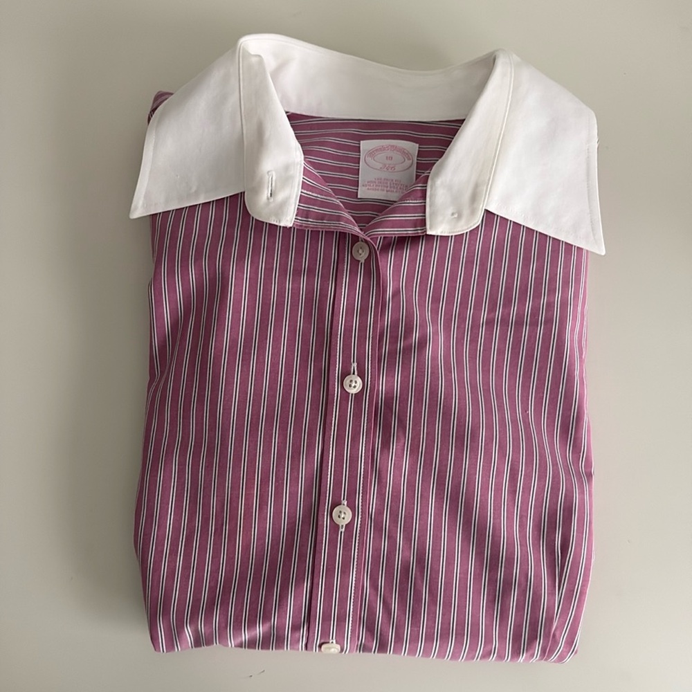 Brooks Brothers Fitted Non-Iron All Cotton Pink and Grey Women's Top 10